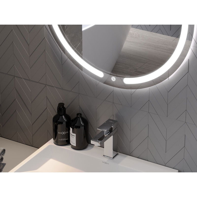 Mexen Rose Beleuchten Buedzëmmer Spigel, ronn 80 cm, LED 6000K, Antidamp - 9810-080-080-611-00