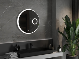 Mexen Ella beleuchteter Badezimmerspiegel mit Kosmetikspiegel, rund 70 cm, LED 6000K, Antibeschlag - 9811-070-070-611-00