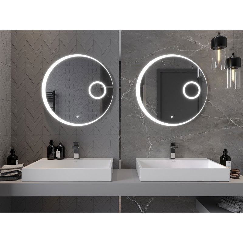 Mexen Ella verlichte badkamer-spiegel met cosmeticaspiegel, rond 70 cm, LED 6000K, anti-condens - 9811-070-070-611-00
