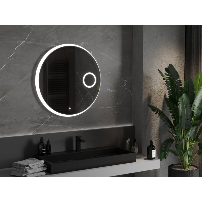 Mexen Ella miroir de salle de bains éclairé avec miroir cosmétique, rond 80 cm, LED 6000K, antibuée - 9811-080-080-611-00