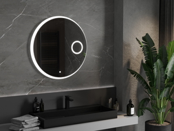 Mexen Ella beleuchteter Badezimmerspiegel mit Kosmetikspiegel, rund 80 cm, LED 6000K, Antifog - 9811-080-080-611-00
