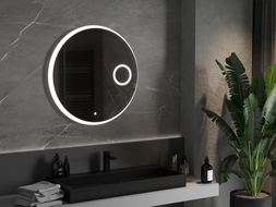 Mexen Ella miroir de salle de bains éclairé avec miroir cosmétique, rond 80 cm, LED 6000K, antibuée - 9811-080-080-611-00