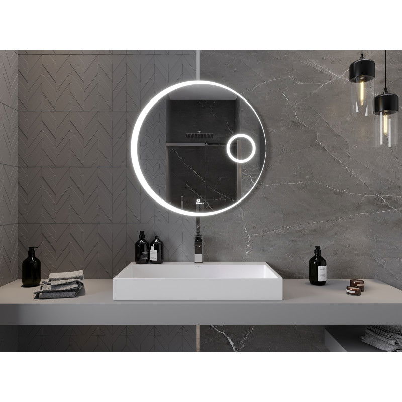 Mexen Ella illuminated bathroom mirror with cosmetic mirror, round 80 cm, LED 6000K, anti-fog - 9811-080-080-611-00