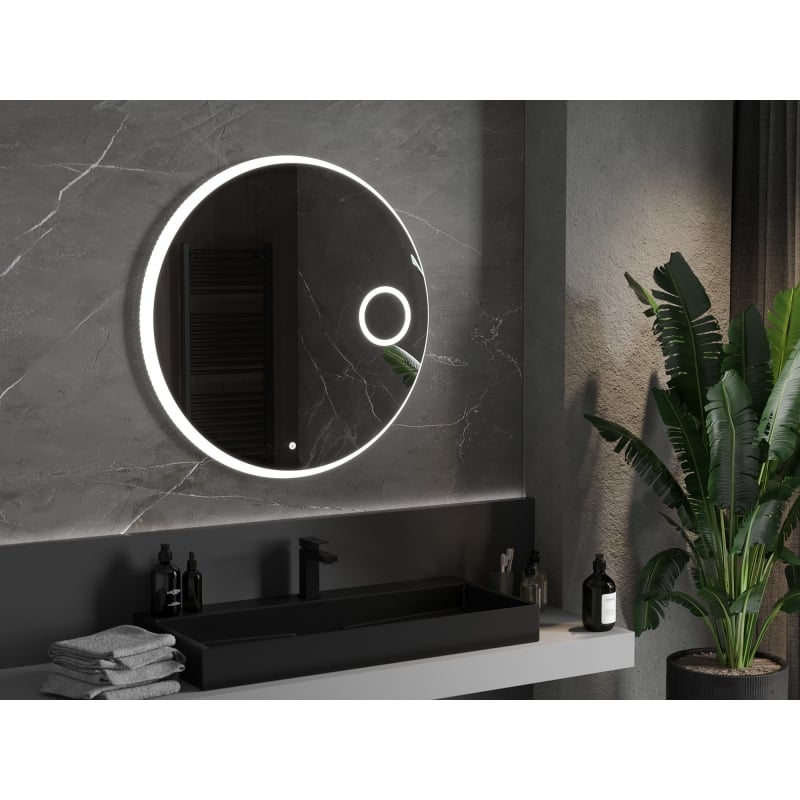 Mexen Ella espejo de baño iluminado con espejo cosmético, redondo 90 cm, LED 6000K, antivaho - 9811-090-090-611-00