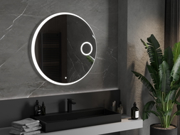 Mexen Ella miroir de salle de bains éclairé avec miroir cosmétique, rond 90 cm, LED 6000K, anti-buée - 9811-090-090-611-00