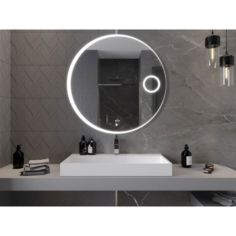 Mexen Ella miroir de salle de bains éclairé avec miroir cosmétique, rond 100 cm, LED 6000K, anti-buée - 9811-100-100-611-00