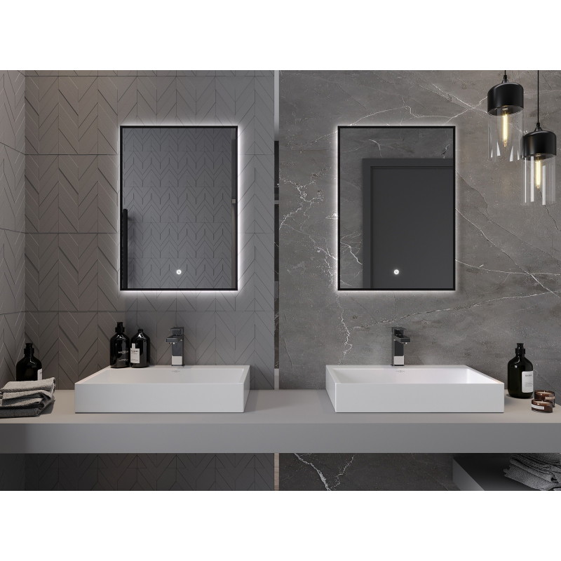 Mexen Erma miroir de salle de bain éclairé 50 x 70 cm, LED 6000K, antibuée, cadre noir - 9814-050-070-611-70
