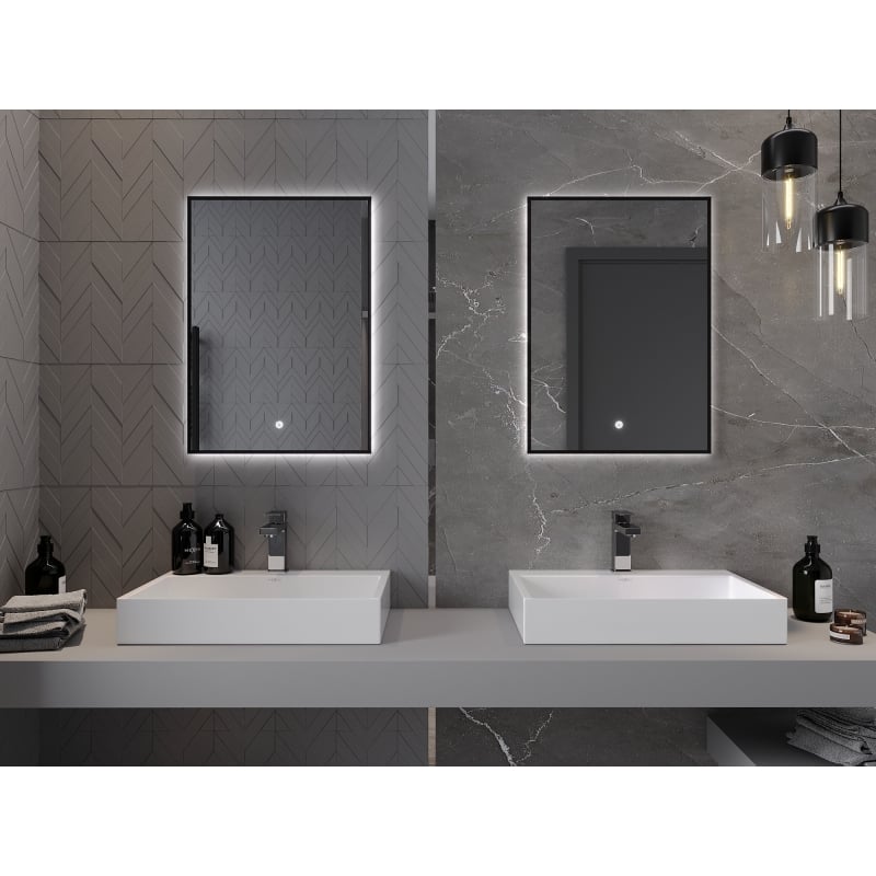 Mexen Erma mustades raamides taustvalgustusega vannitoa peegel 50 x 70 cm, LED 6000K, uduvastane - 9814-050-070-611-70
