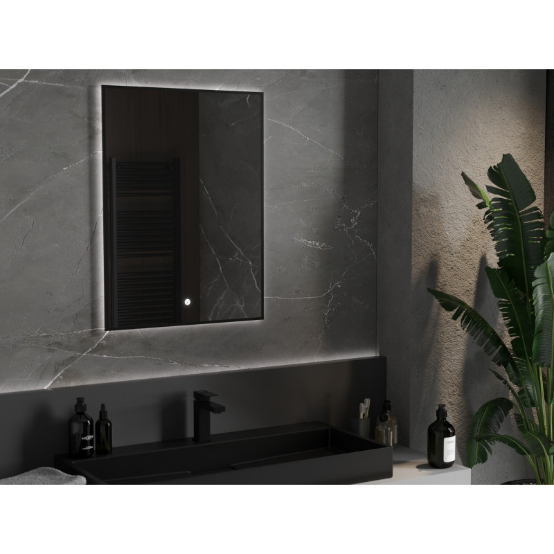 Mexen Erma lustro łazienkowe podświetlane 60 x 80 cm, LED 6000K, antypara, rama czarna - 9814-060-080-611-70
