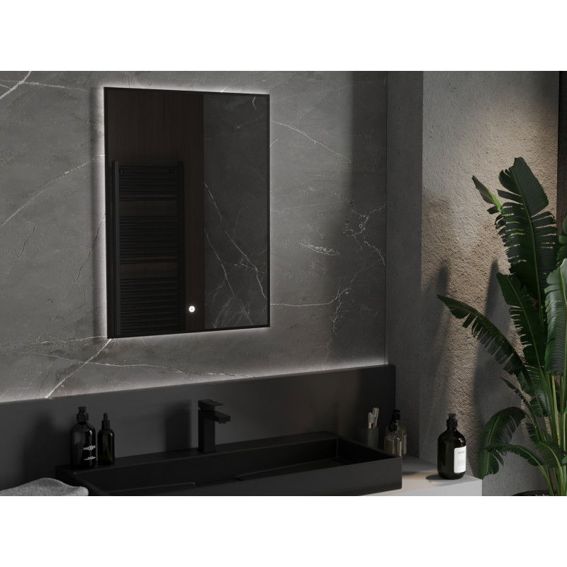 Mexen Erma miroir de salle de bain éclairé 60 x 80 cm, LED 6000K, anti-buée, cadre noir - 9814-060-080-611-70