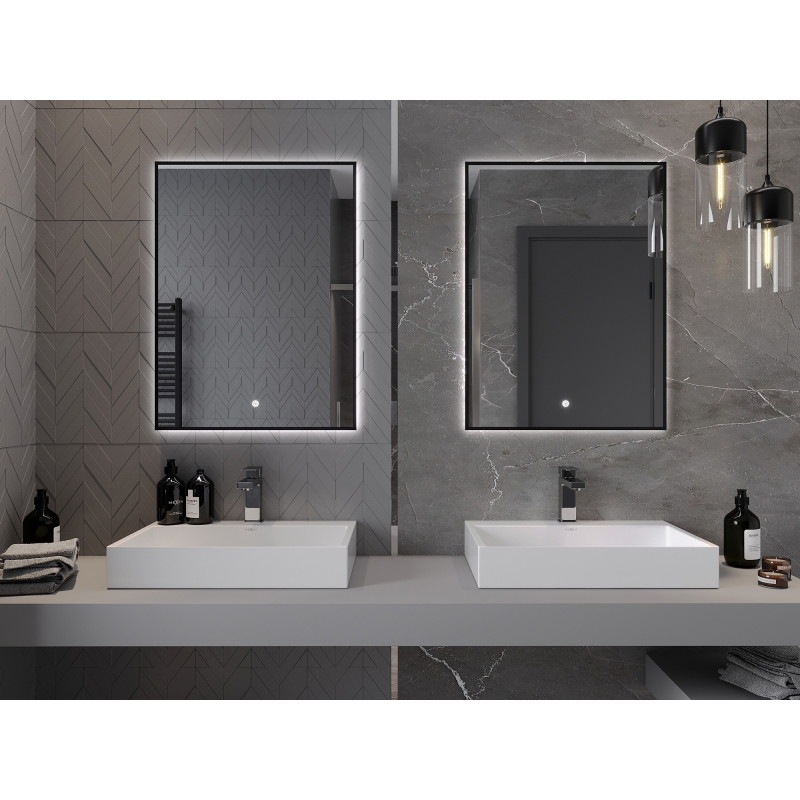 Mexen Erma miroir de salle de bain éclairé 60 x 80 cm, LED 6000K, antibuée, cadre noir - 9814-060-080-611-70