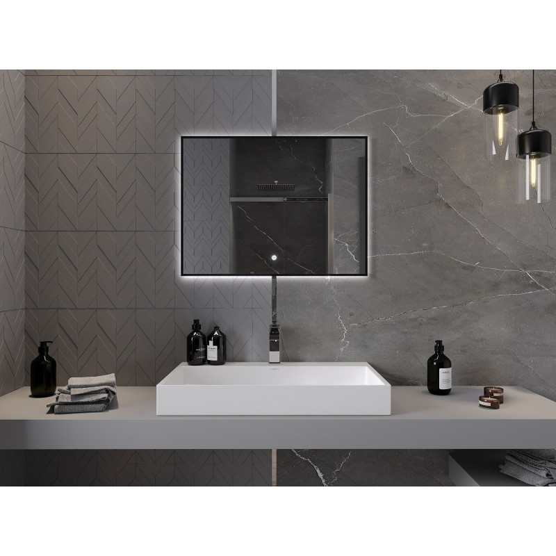 Mexen Erma espejo de baño iluminado 80 x 60 cm, LED 6000K, anti-vaho, marco negro - 9814-080-060-611-70