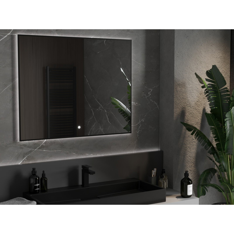Mexen Erma lustro łazienkowe podświetlane 100 x 80 cm, LED 6000K, antypara, rama czarna - 9814-100-080-611-70