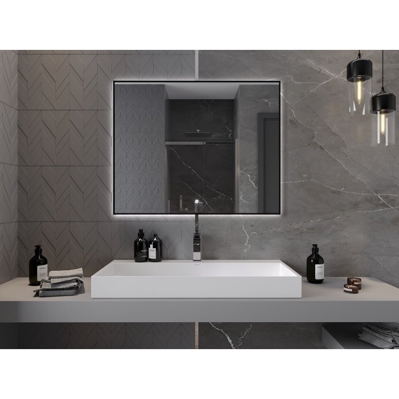 Mexen Erma lustro łazienkowe podświetlane 100 x 80 cm, LED 6000K, antypara, rama czarna - 9814-100-080-611-70