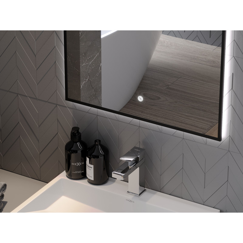 Mexen Erma lustro łazienkowe podświetlane 100 x 80 cm, LED 6000K, antypara, rama czarna - 9814-100-080-611-70
