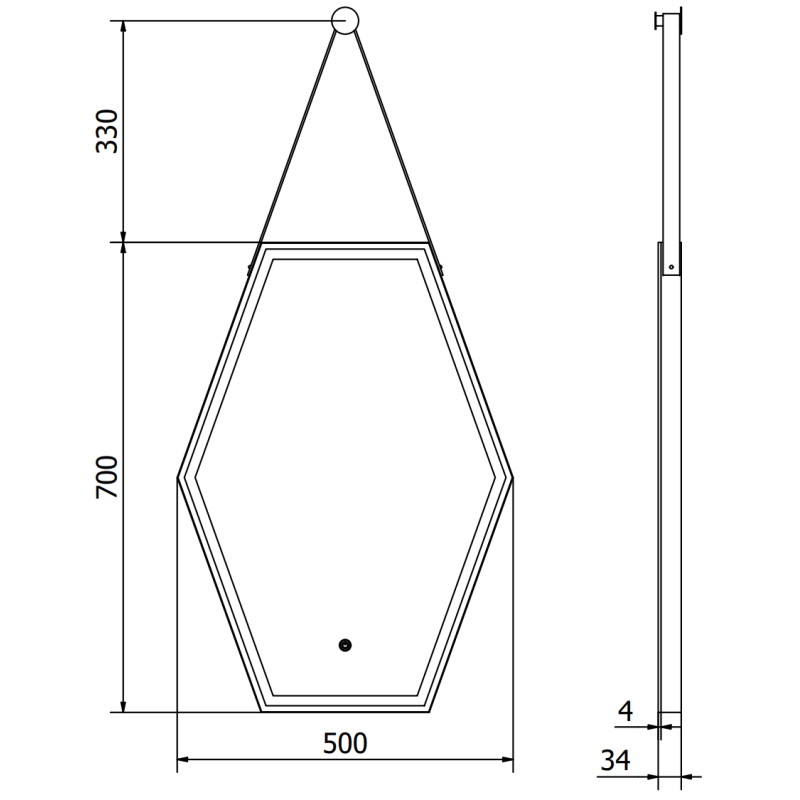 Mexen Orla espejo de baño iluminado 50 x 70 cm, LED 6000K, antivaho, marco negro - 9815-050-070-611-70