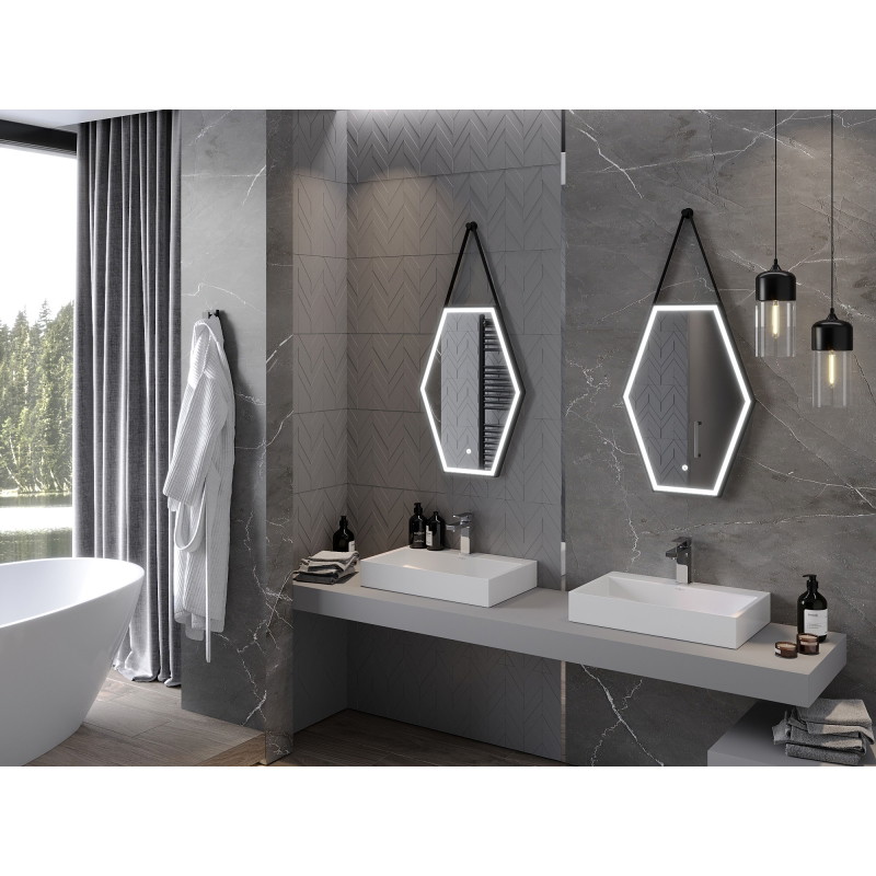 Mexen Orla miroir de salle de bains éclairé 50 x 70 cm, LED 6000K, anti-buée, cadre noir - 9815-050-070-611-70