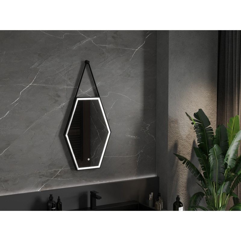 Mexen Orla espejo de baño iluminado 50 x 70 cm, LED 6000K, antivaho, marco negro - 9815-050-070-611-70