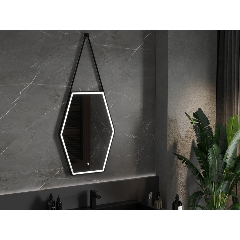 Mexen Orla espejo de baño retroiluminado 60 x 80 cm, LED 6000K, antivaho, marco negro - 9815-060-080-611-70