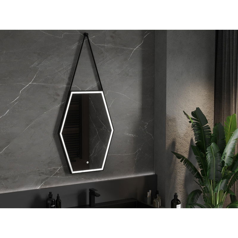 Mexen Orla miroir de salle de bain éclairé 60 x 80 cm, LED 6000K, anti-buée, cadre noir - 9815-060-080-611-70