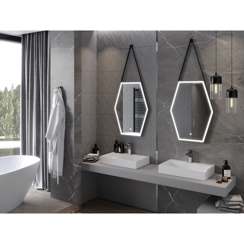 Mexen Orla miroir de salle de bains éclairé 60 x 80 cm, LED 6000K, antibuée, cadre noir - 9815-060-080-611-70