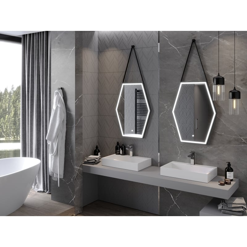 Mexen Orla valgustatud vannitoa peegel 60 x 80 cm, LED 6000K, anti-udu, must raam - 9815-060-080-611-70