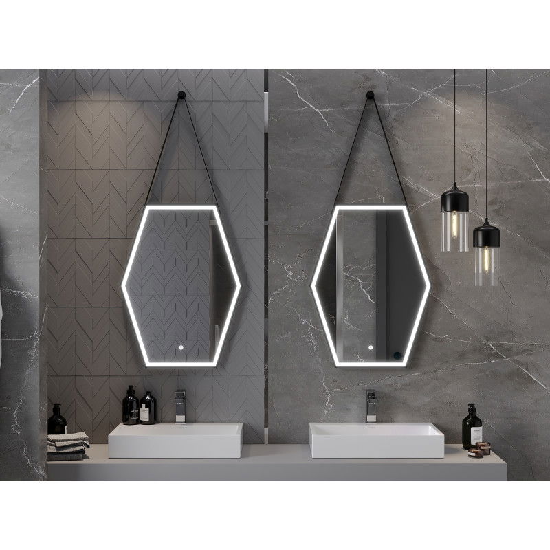 Mexen Orla verlichte badkamer spiegel 60 x 80 cm, LED 6000K, anti-condens, zwarte frame - 9815-060-080-611-70