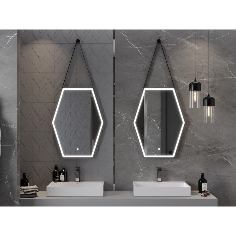 Mexen Orla verlichte badkamerspiegel 60 x 80 cm, LED 6000K, anti-condens, zwarte rand - 9815-060-080-611-70
