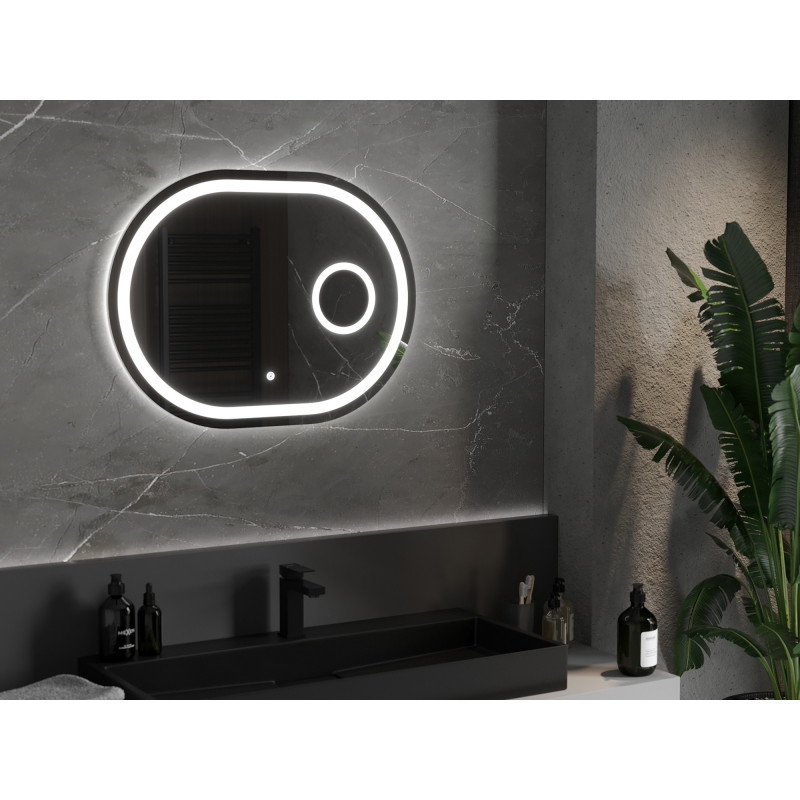 Mexen Umba osvijetljeno ogledalo za kupaonicu s kozmetičkim ogledalom 80 x 60 cm, LED 6000K, protiv zamagljivanja