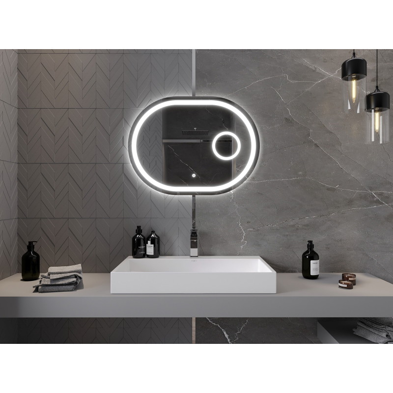 Mexen Umba osvijetljeno ogledalo za kupaonicu s kozmetičkim ogledalom 80 x 60 cm, LED 6000K, protiv zamagljivanja