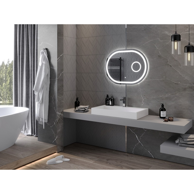 Mexen Umba osvijetljeno ogledalo za kupaonicu s kozmetičkim ogledalom 80 x 60 cm, LED 6000K, protiv zamagljivanja
