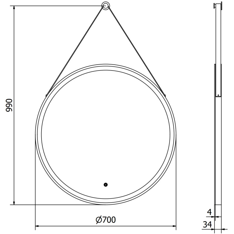 Mexen Reni verlichte badkamer spiegel, rond 70 cm, LED 6000K, antivermist, zwarte lijst - 9812-070-070-611-70