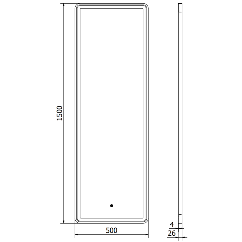 Mexen Coro kylpyhuoneen peili, jossa valaistus 50 x 150 cm, LED 6000K, huurteenestosuoja, musta kehys - 9817-050-150-611-70