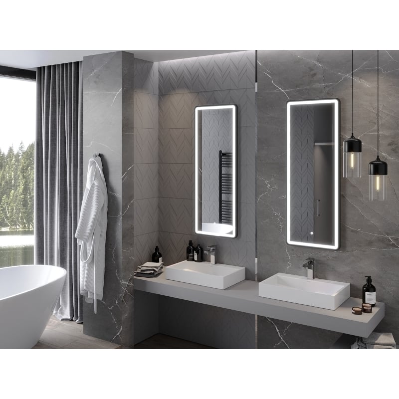 Mexen Coro espejo de baño retroiluminado 45 x 120 cm, LED 6000K, antivaho, marco negro - 9817-045-120-611-70