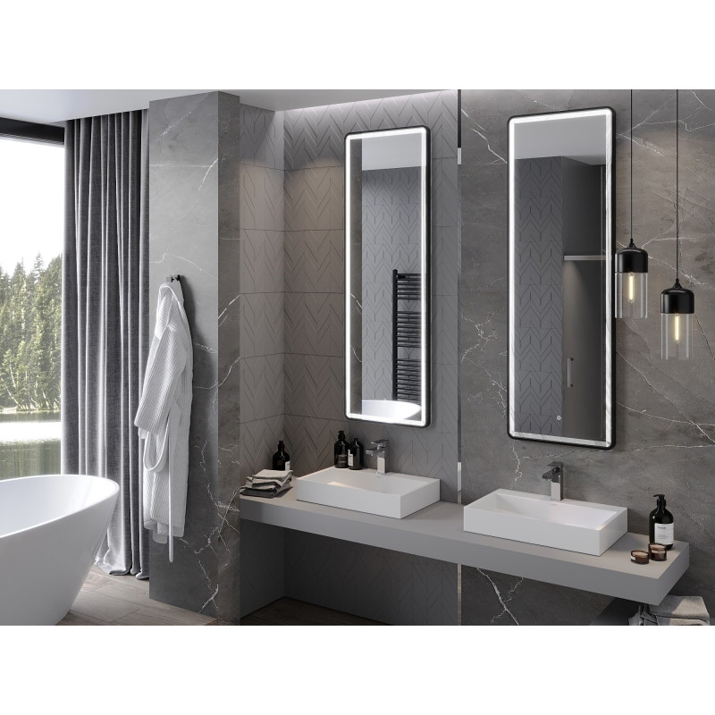 Mexen Coro espejo de baño iluminado 50 x 150 cm, LED 6000K, antiempañante, marco negro - 9817-050-150-611-70
