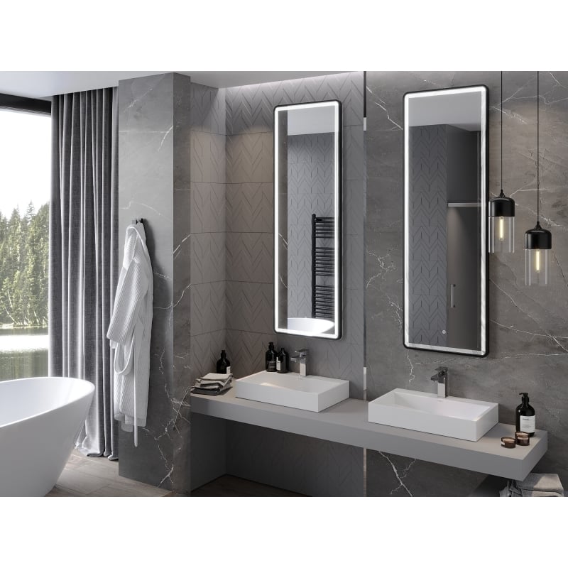 Mexen Coro lustro łazienkowe podświetlane 50 x 150 cm, LED 6000K, antypara, rama czarna - 9817-050-150-611-70