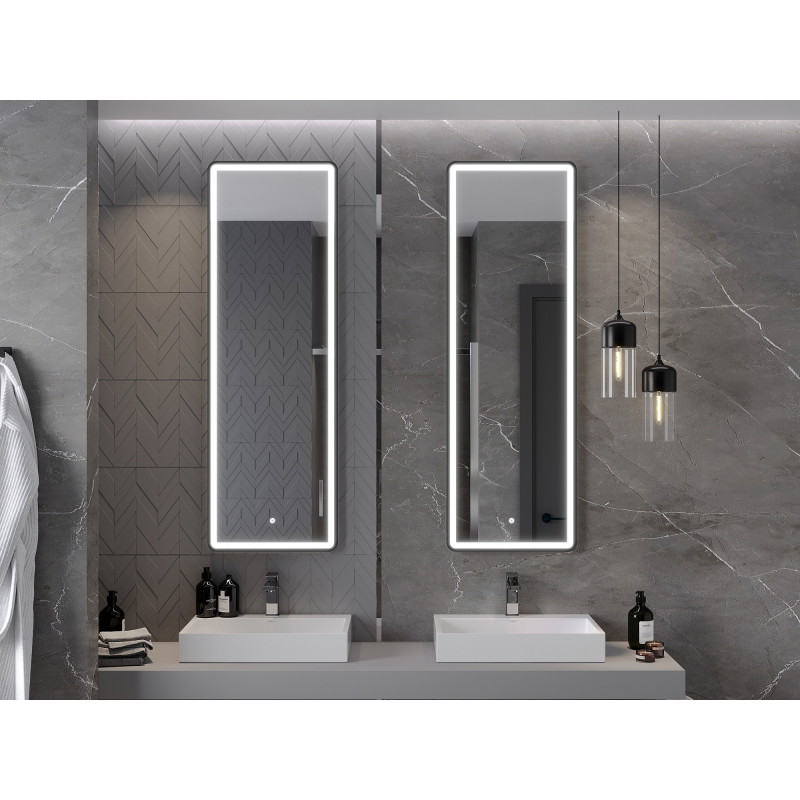 Mexen Coro espejo de baño iluminado 50 x 150 cm, LED 6000K, antiempañante, marco negro - 9817-050-150-611-70