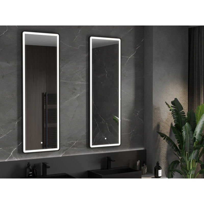 Mexen Coro miroir de salle de bain éclairé 50 x 150 cm, LED 6000K, anti-buée, cadre noir - 9817-050-150-611-70