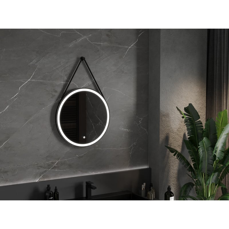 Mexen Reni beleuchteter Badezimmerspiegel, rund 60 cm, LED 6000K, Antibeschlag, schwarzer Rahmen - 9812-060-060-611-70