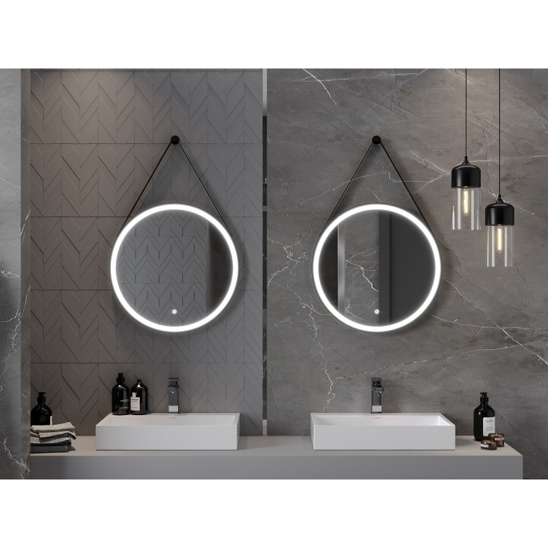 Mexen Reni verlicht badkamerspiegel, rond 60 cm, LED 6000K, anti-condens, zwarte lijst - 9812-060-060-611-70