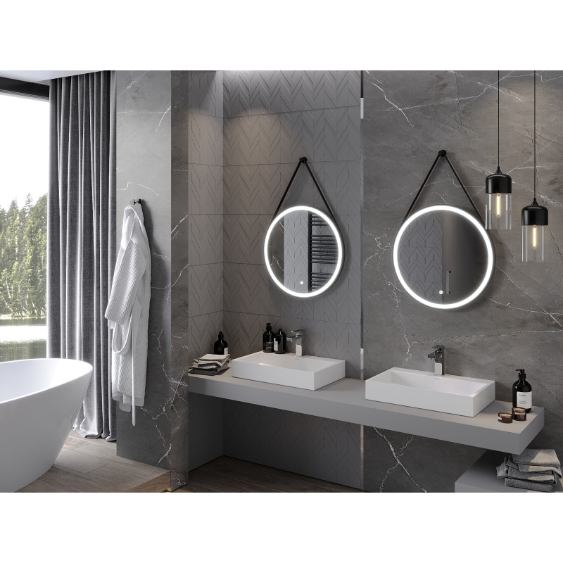 Mexen Reni lustro łazienkowe podświetlane, okrągłe 60 cm, LED 6000K, antypara, rama czarna - 9812-060-060-611-70