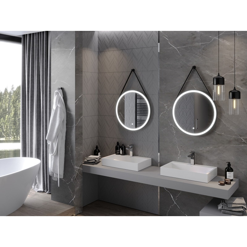 Mexen Reni verlicht badkamerspiegel, rond 60 cm, LED 6000K, anti-condens, zwarte lijst - 9812-060-060-611-70