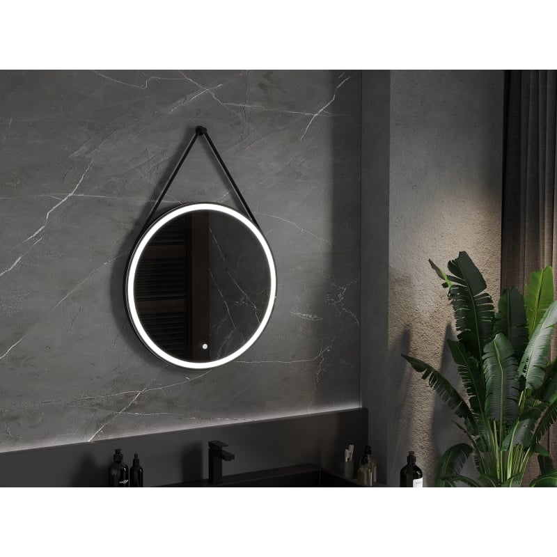 Mexen Reni espejo de baño iluminado, redondo 70 cm, LED 6000K, antivaho, marco negro - 9812-070-070-611-70