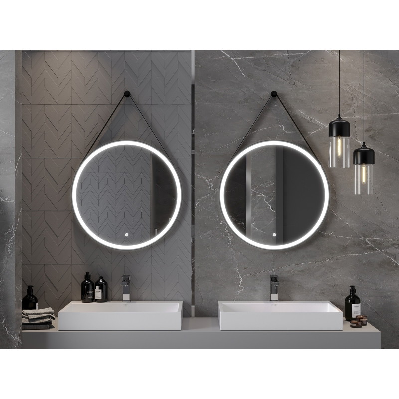 Mexen Reni beleuchteter Badezimmer-Spiegel, rund 70 cm, LED 6000K, Antibeschlag, schwarzer Rahmen - 9812-070-070-611-70