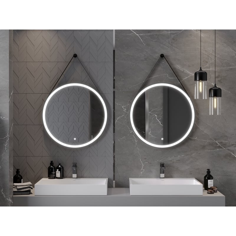 Mexen Reni espejo de baño iluminado, redondo 70 cm, LED 6000K, antivaho, marco negro - 9812-070-070-611-70