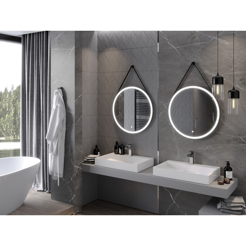 Mexen Reni miroir de salle de bain éclairé, rond 70 cm, LED 6000K, anti-buée, cadre noir - 9812-070-070-611-70