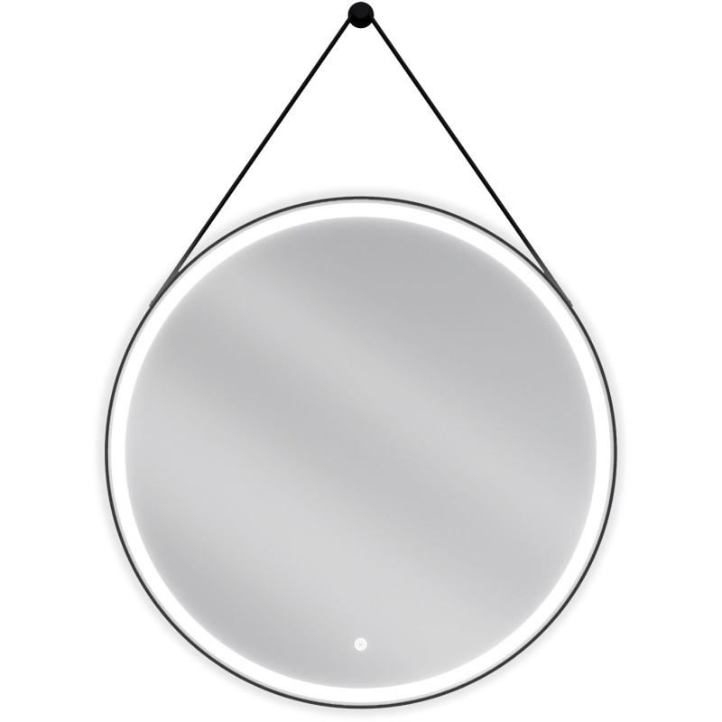Mexen Reni espejo de baño iluminado, redondo 80 cm, LED 6000K, antivaho, marco negro - 9812-080-080-611-70