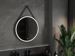 Mexen Reni specchio da bagno illuminato, rotondo 80 cm, LED 6000K, antiappannamento, cornice nera - 9812-080-080-611-70