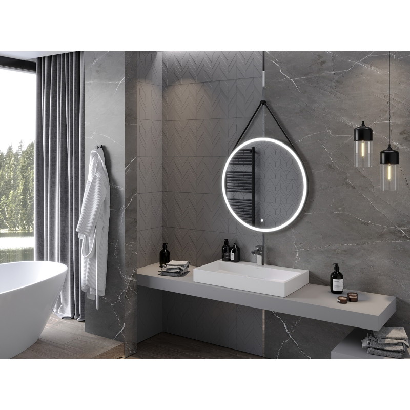 Mexen Reni miroir de salle de bain éclairé, rond 80 cm, LED 6000K, antibuée, cadre noir - 9812-080-080-611-70