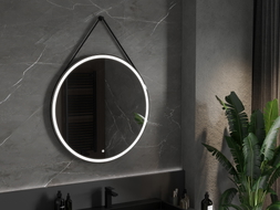 Mexen Reni osvijetljeno okruglo ogledalo za kupaonicu, 90 cm, LED 6000K, protiv magle, crni okvir - 9812-090-090-611-70